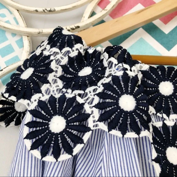 LOFT Blue and Black Off-Shoulder Top - Picture 5 of 6